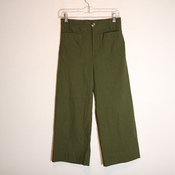 Anthropologie Colette High Rise Wide Leg Crop Pant Womens 26 Olive Green Ankle